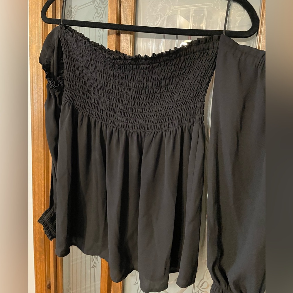 Express Black Long Sleeve Strapless Blouse